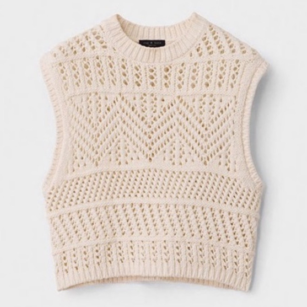 Rag & Bone Cotton Sleeveless Crew Relaxed Fit Open Knit Sweater Vest - Picture 4 of 7